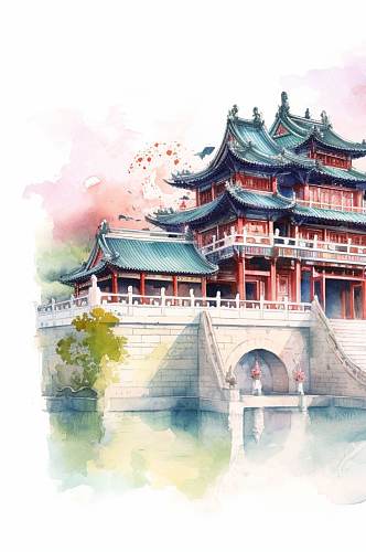 AI数字艺术高清中国风水墨山水风景插画