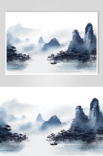 AI数字艺术手绘中国风水墨山水画装饰画