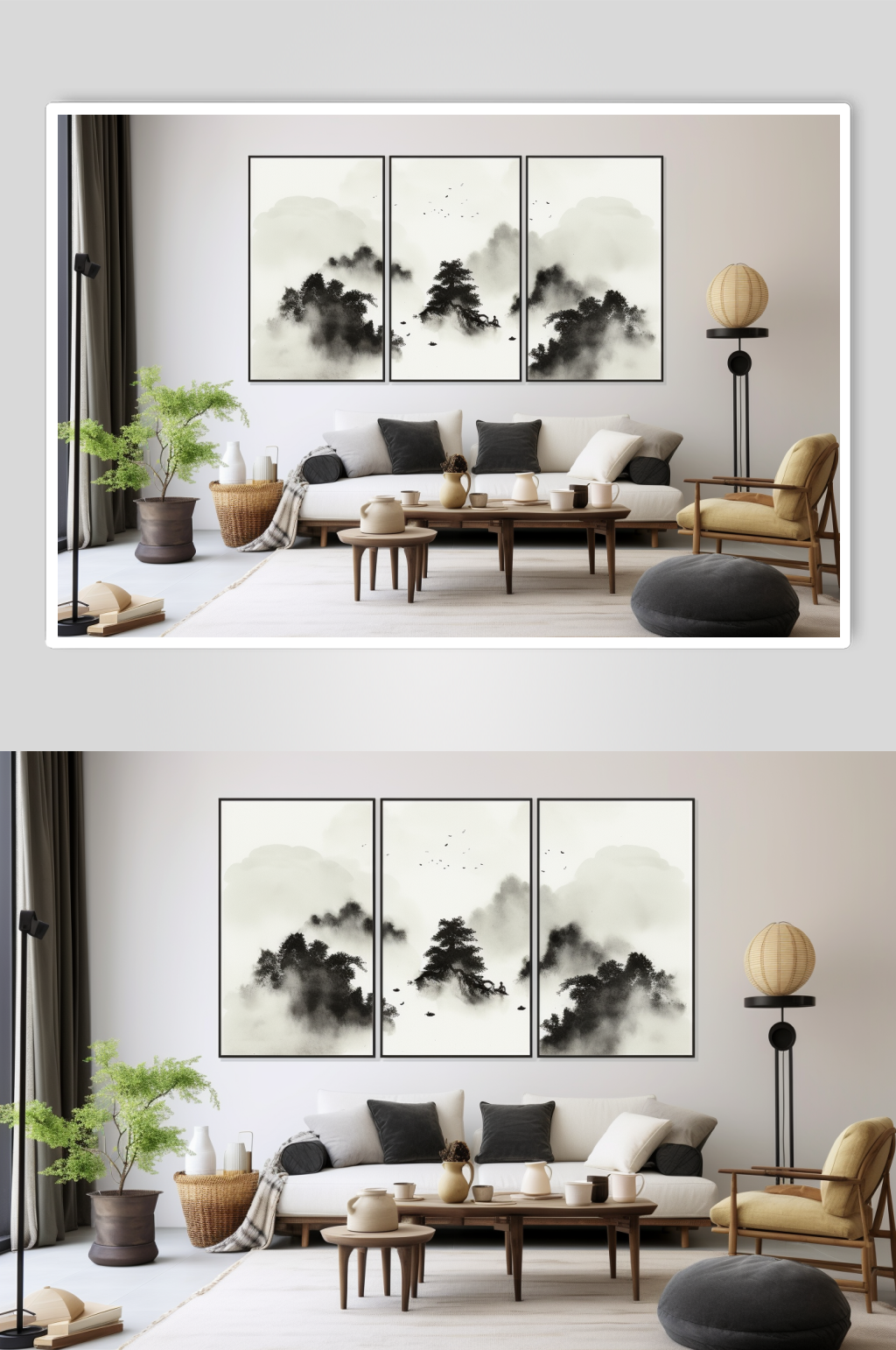 AI数字艺术原创中国风水墨山水画装饰画素材