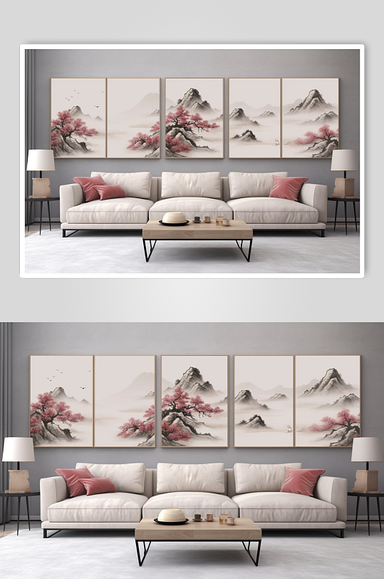 AI数字艺术高清中国风水墨山水画装饰画-众图网