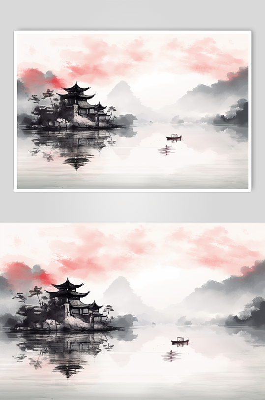 AI数字艺术清晰中国风水墨山水画装饰画