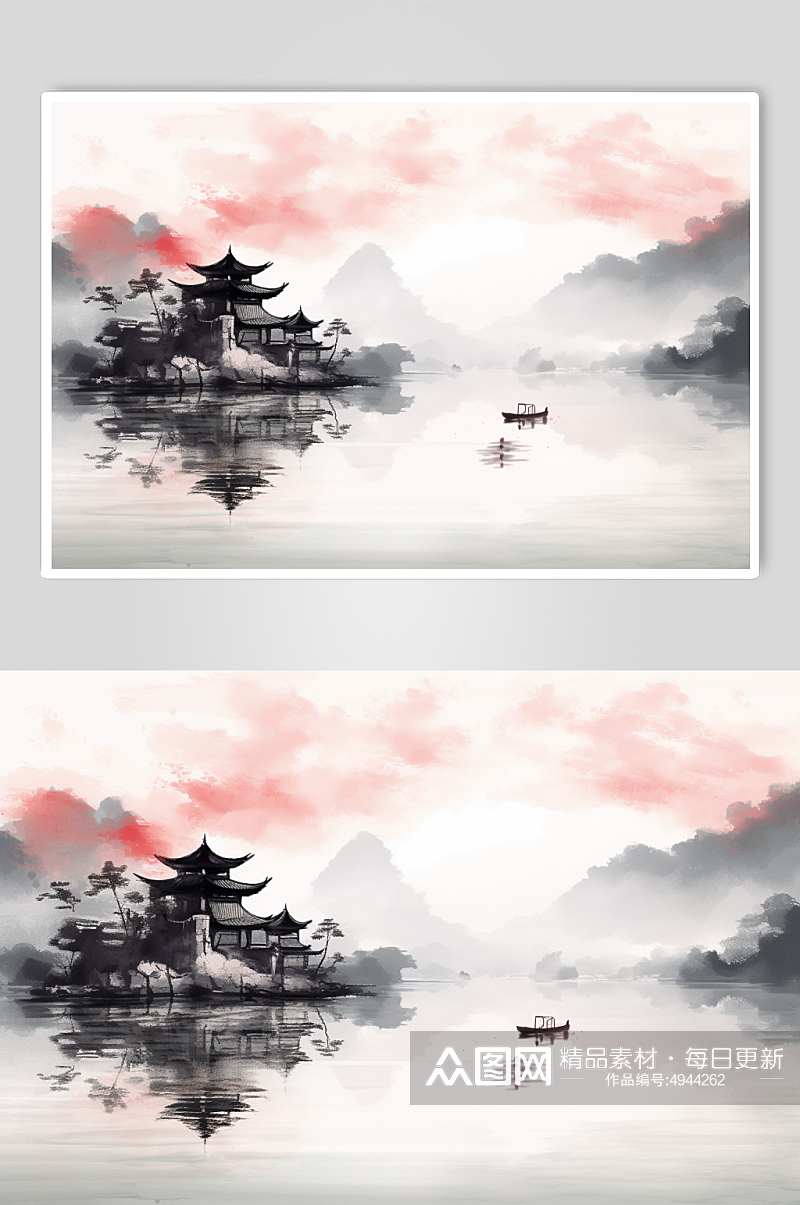 AI数字艺术清晰中国风水墨山水画装饰画素材