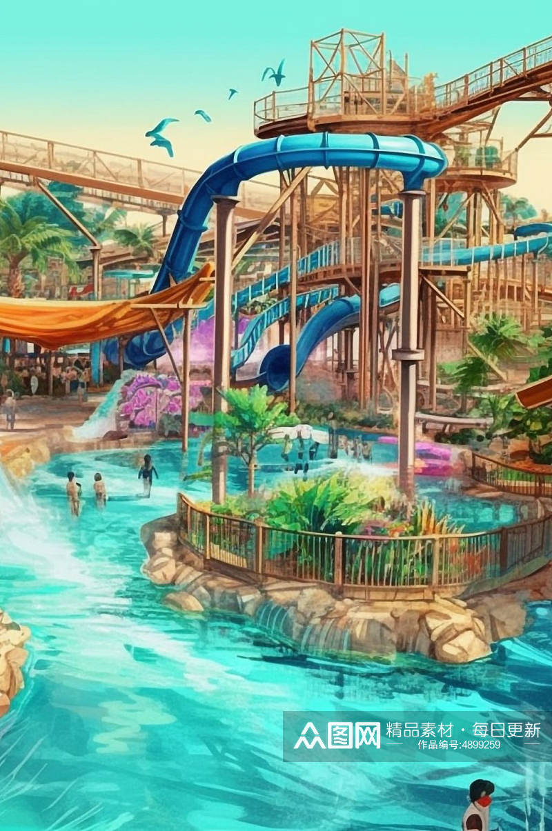 AI数字艺术可爱海豚水上乐园图片素材