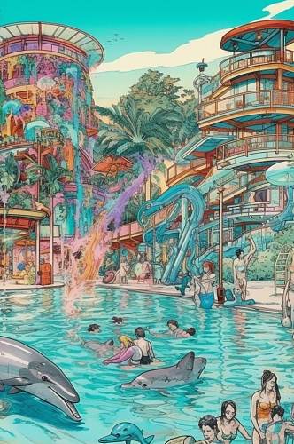 AI数字艺术夏日清凉泳池水上乐园图片