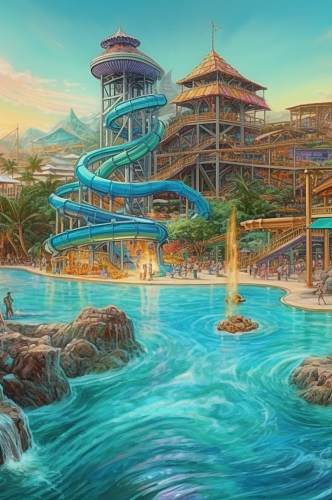 AI数字艺术高清滑梯水上乐园图片