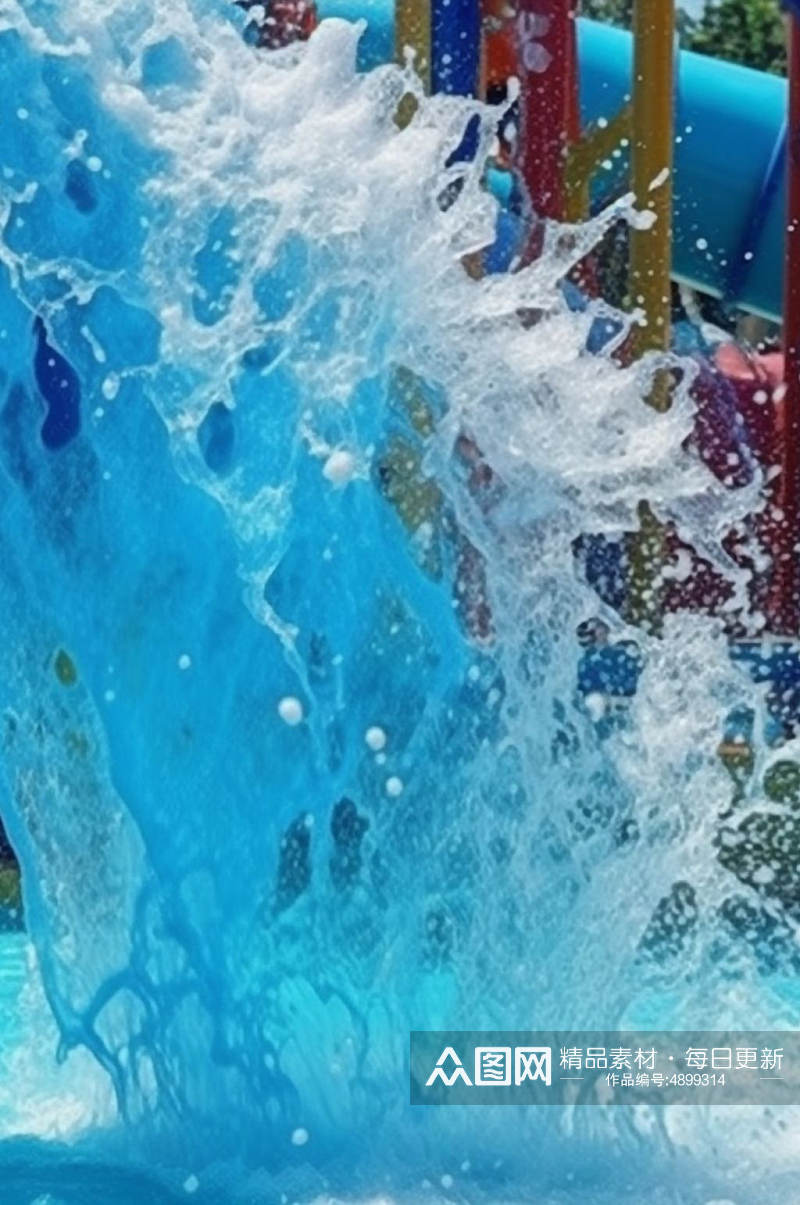 AI数字艺术高清泳池水花飞溅水上乐园图片素材