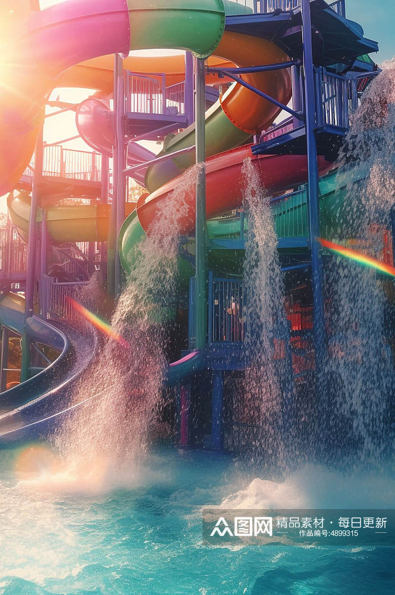 AI数字艺术高清泳池水花飞溅水上乐园图片素材