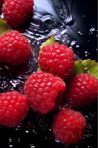 AI数字艺术简约红树莓水中水果摄影图片