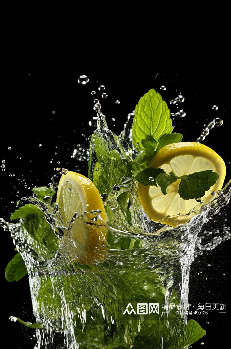 AI数字艺术简约柠檬水中水果摄影图片素材