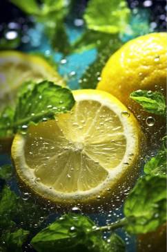 AI数字艺术简约柠檬水中水果摄影图片