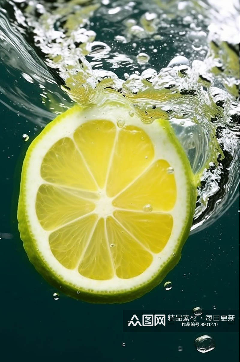 AI数字艺术简约柠檬水中水果摄影图片素材