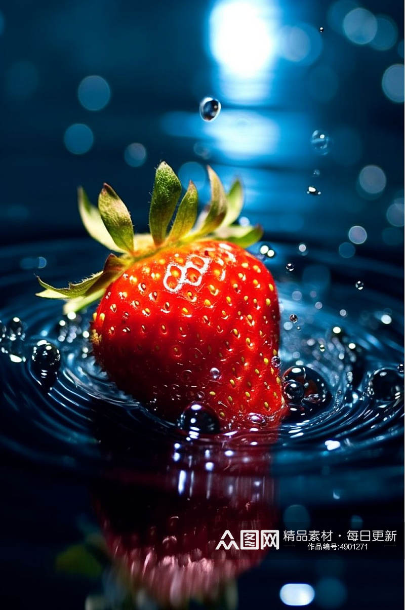 AI数字艺术简约草莓水中水果摄影图片素材