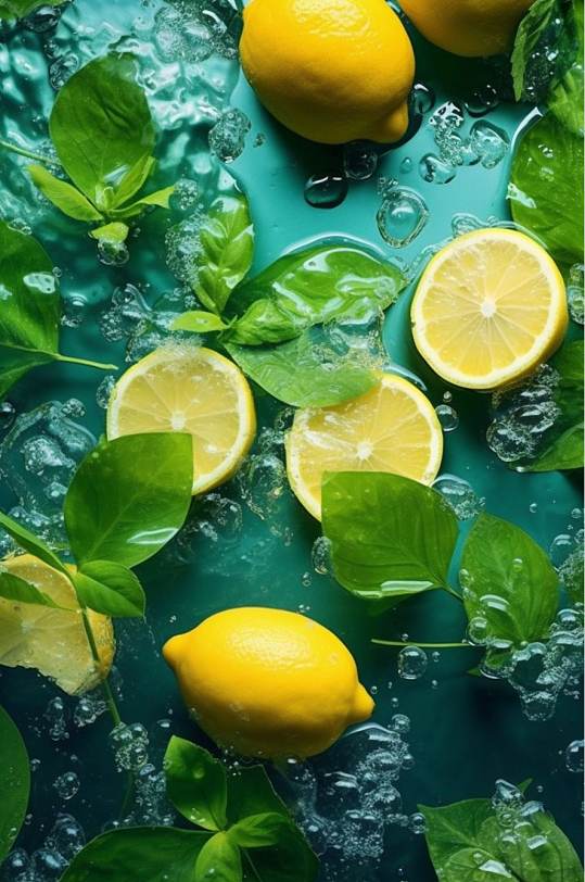 AI数字艺术简约柠檬水中水果摄影图片-众图网