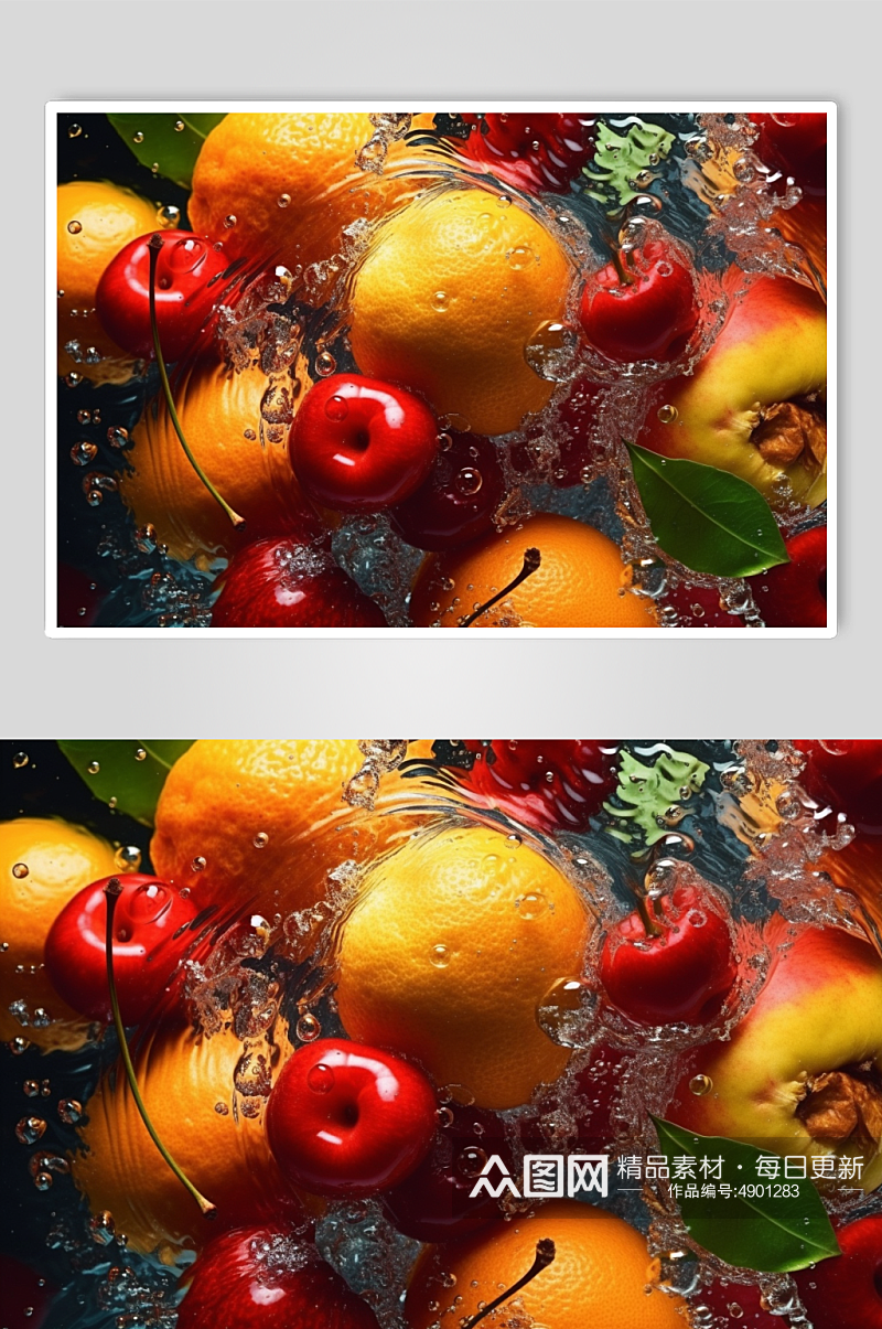 AI数字艺术简约樱桃水中水果摄影图片素材