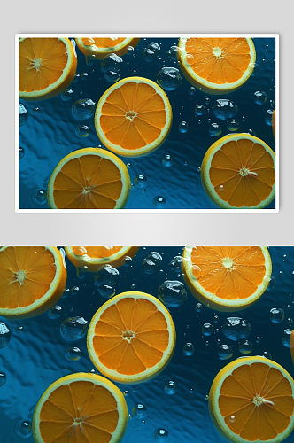 AI数字艺术简约橙子水中水果摄影图片