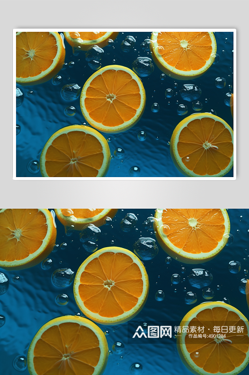 AI数字艺术简约橙子水中水果摄影图片素材