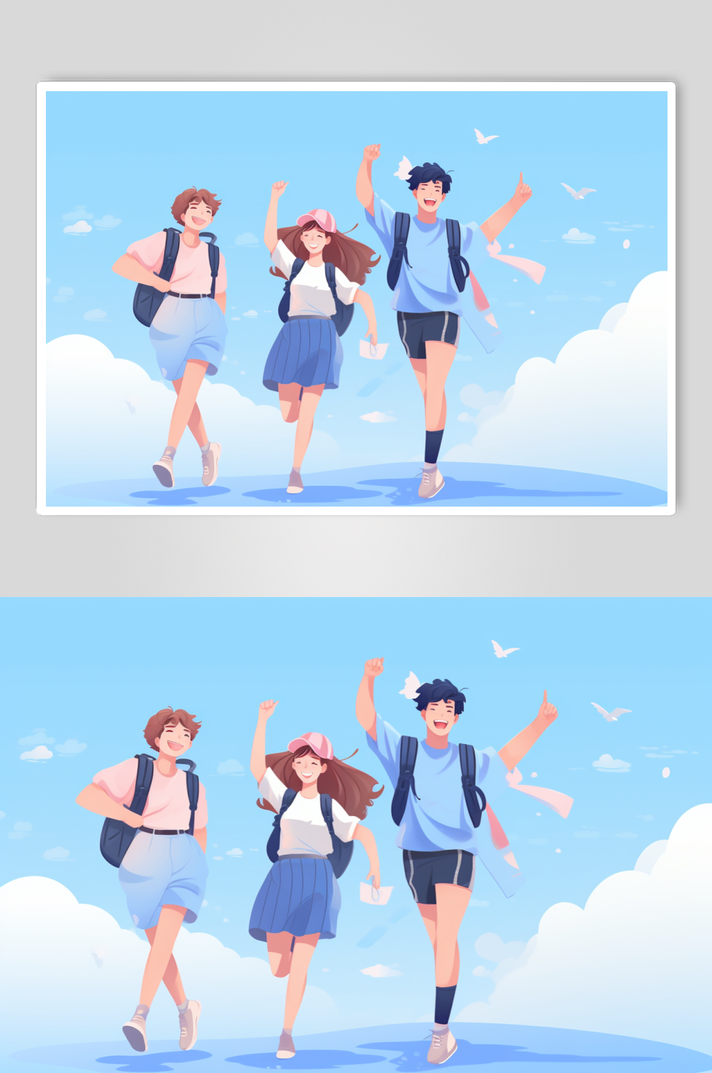 数字艺术学生放假开心过暑假扁平风插画素材