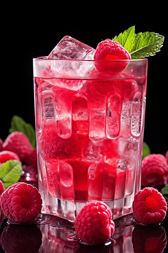 AI数字艺术树莓水果果汁图片
