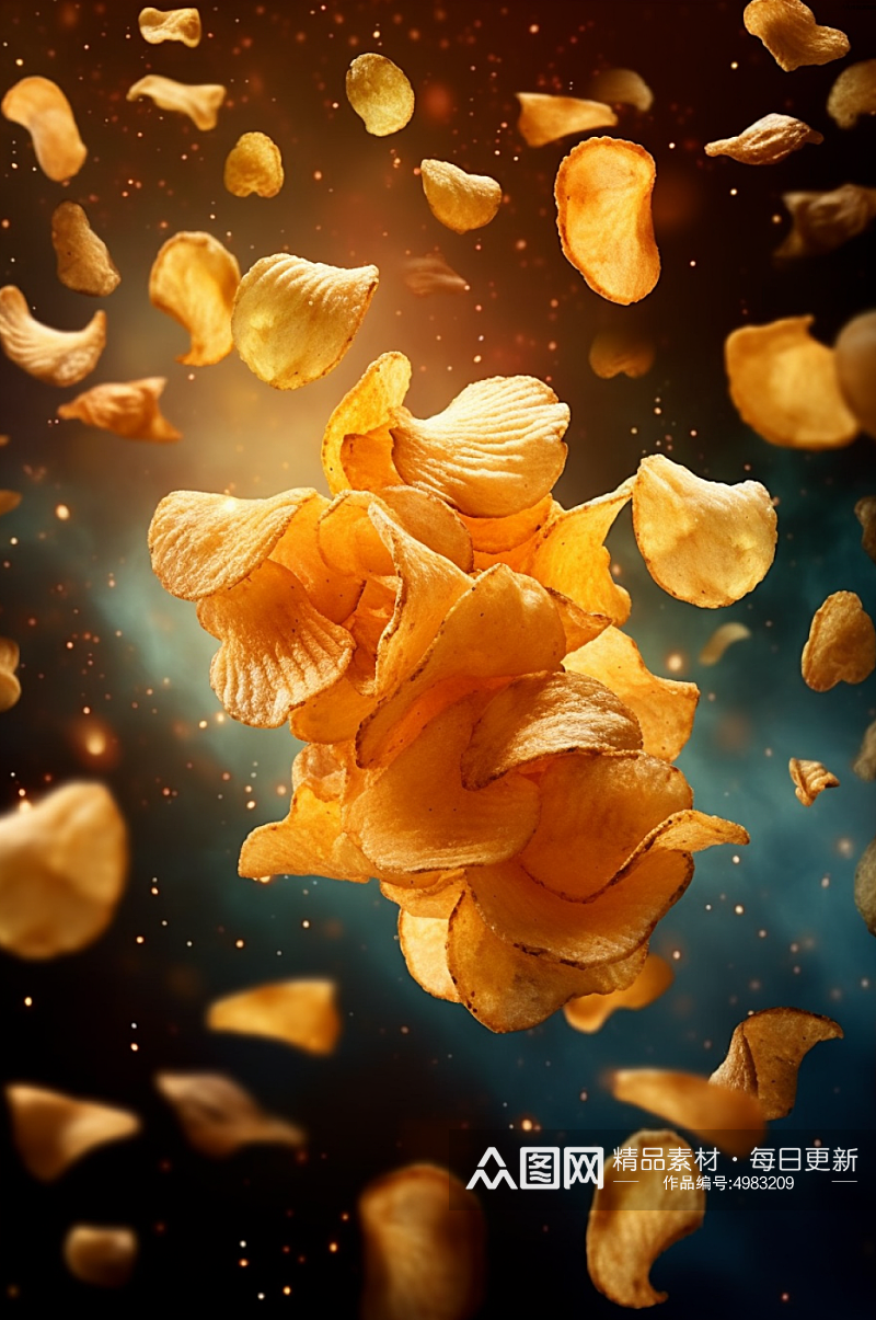AI数字艺术薯片膨化食品零食美食摄影图片素材