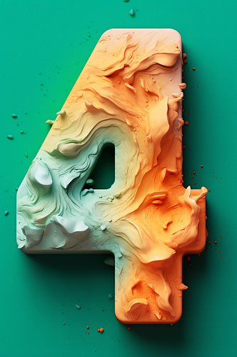 AI数字艺术黏土质感彩色数字4元素模型