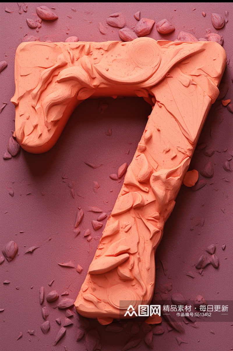 AI数字艺术黏土质感彩色数字7元素模型素材