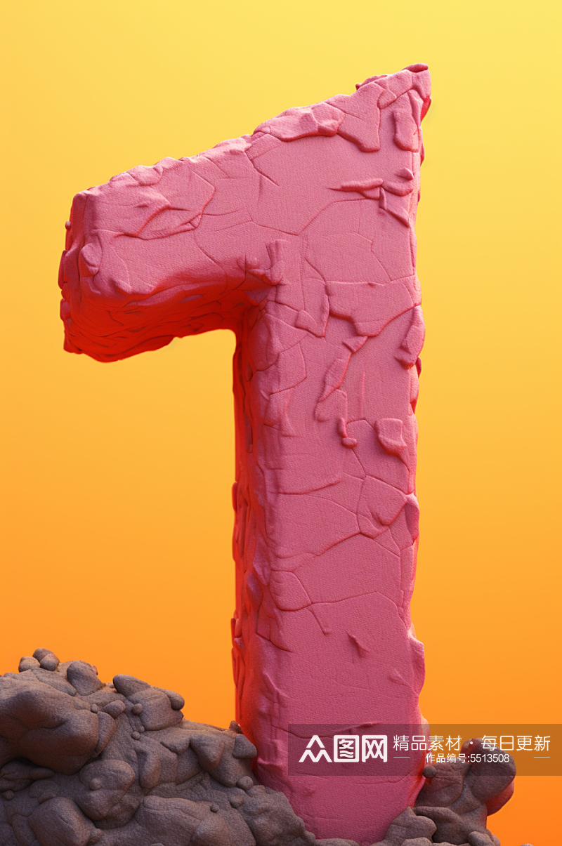 AI数字艺术黏土质感彩色数字1元素模型素材