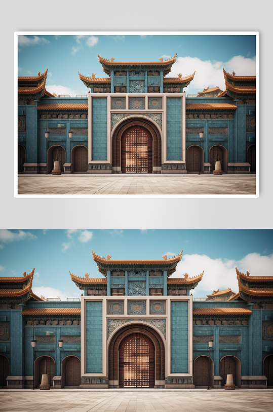 AI数字艺术四合院大门建筑摄影图