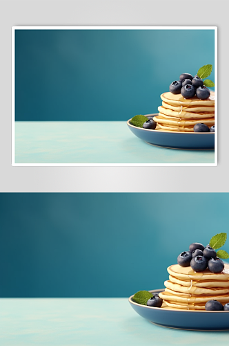 AI数字艺术极简蓝莓松饼甜品摄影图片