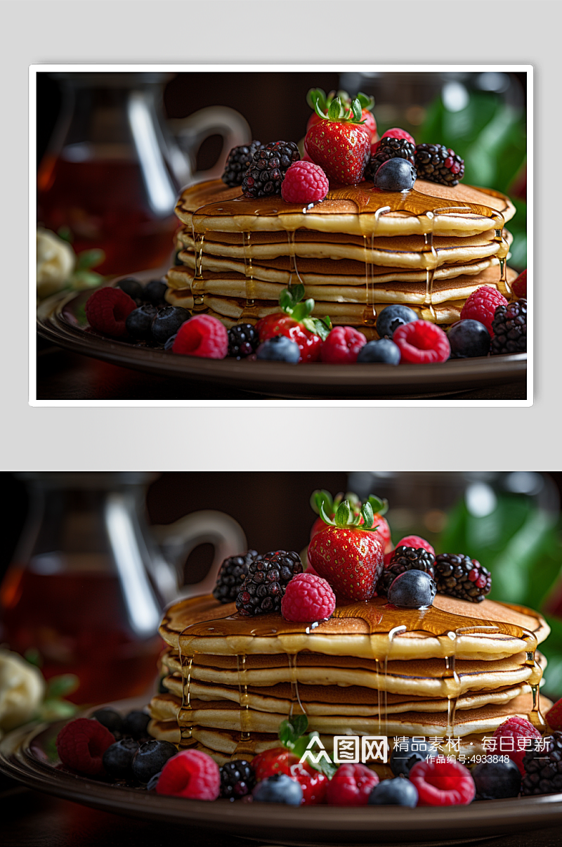 AI数字艺术红树莓蓝莓松饼甜品摄影图片素材