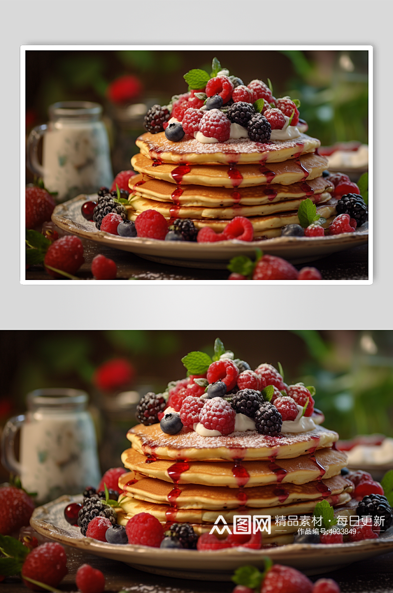AI数字艺术红树莓蓝莓松饼甜品摄影图片素材