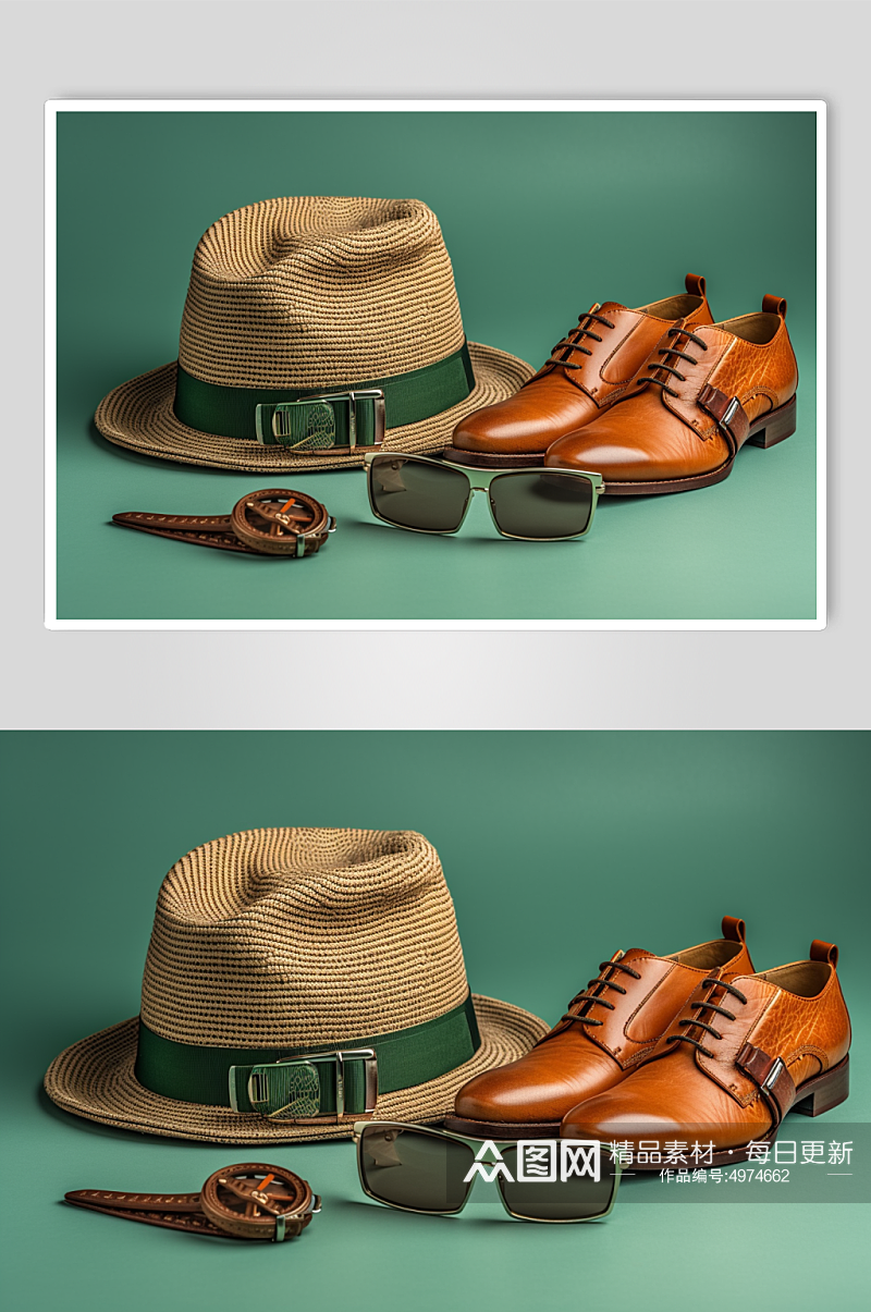 AI数字艺术帽子墨镜皮鞋随身配饰摄影图片素材