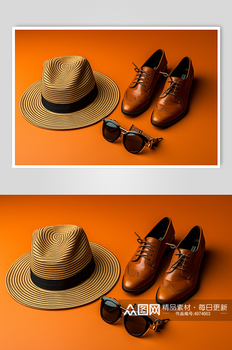 AI数字艺术帽子墨镜皮鞋随身配饰摄影图片素材