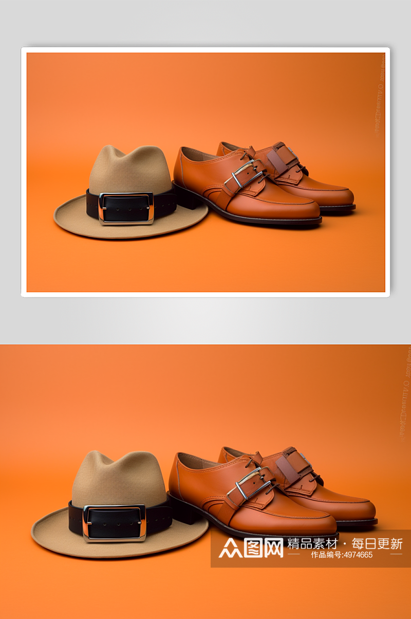 AI数字艺术帽子皮鞋随身配饰摄影图片素材