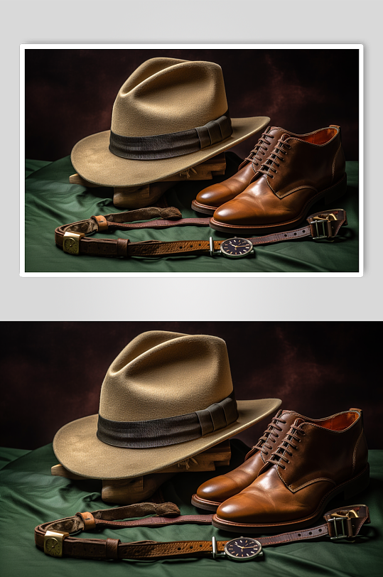 AI数字艺术帽子手表皮鞋随身配饰摄影图片