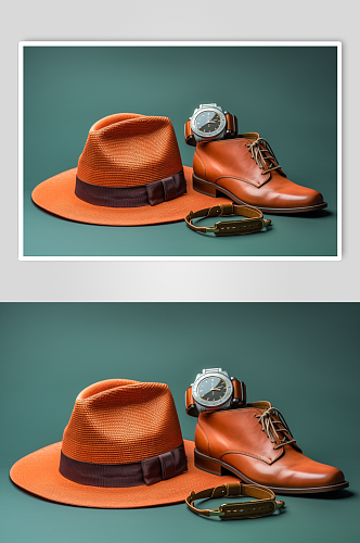 AI数字艺术帽子手表皮鞋随身配饰摄影图片