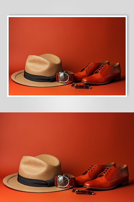 AI数字艺术帽子手表皮鞋随身配饰摄影图片