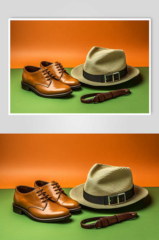 AI数字艺术帽子手表皮鞋随身配饰摄影图片