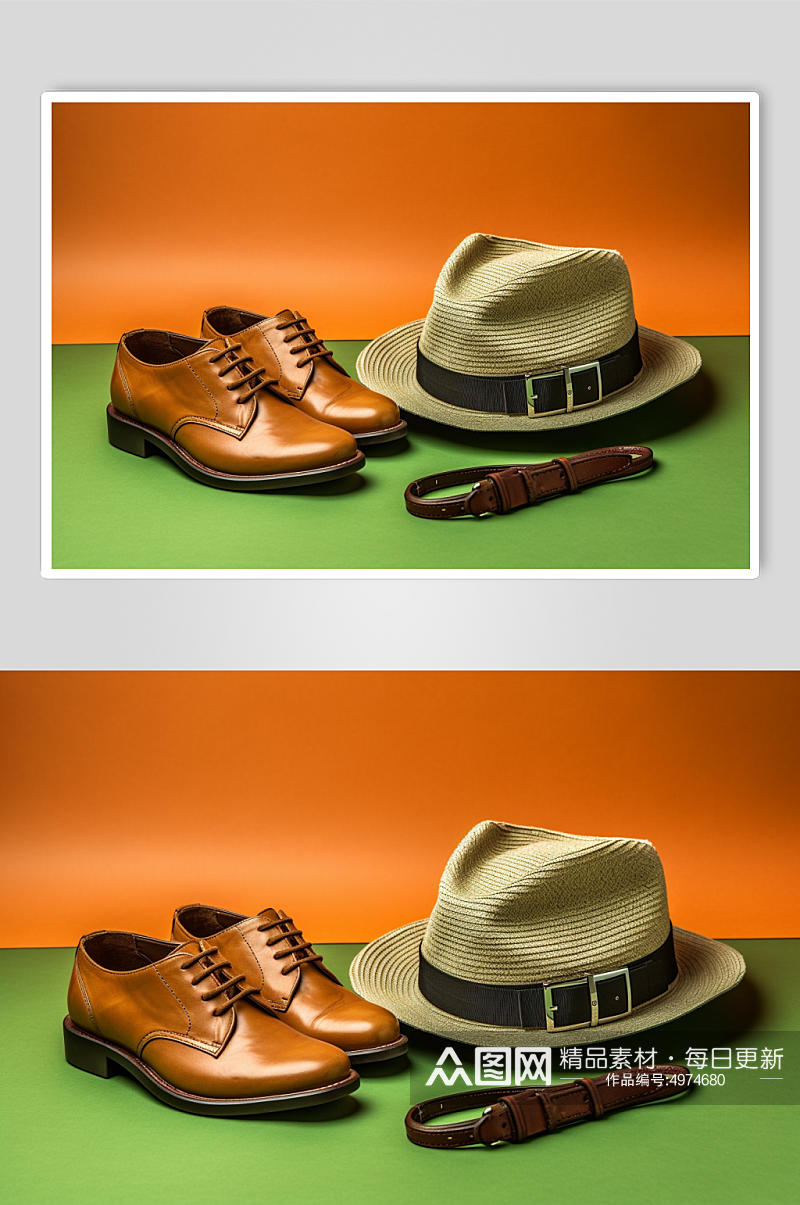 AI数字艺术帽子手表皮鞋随身配饰摄影图片素材
