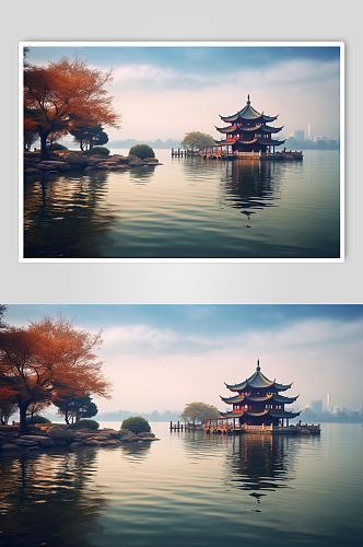 AI数字艺术苏州阳澄湖旅游景点风景摄影图