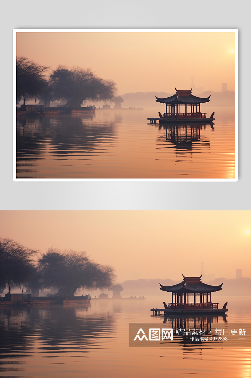 AI数字艺术苏州阳澄湖旅游景点风景摄影图素材