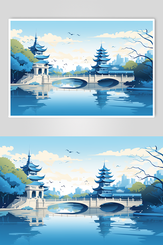 AI数字艺术国潮风苏州城市建筑插画-众图网