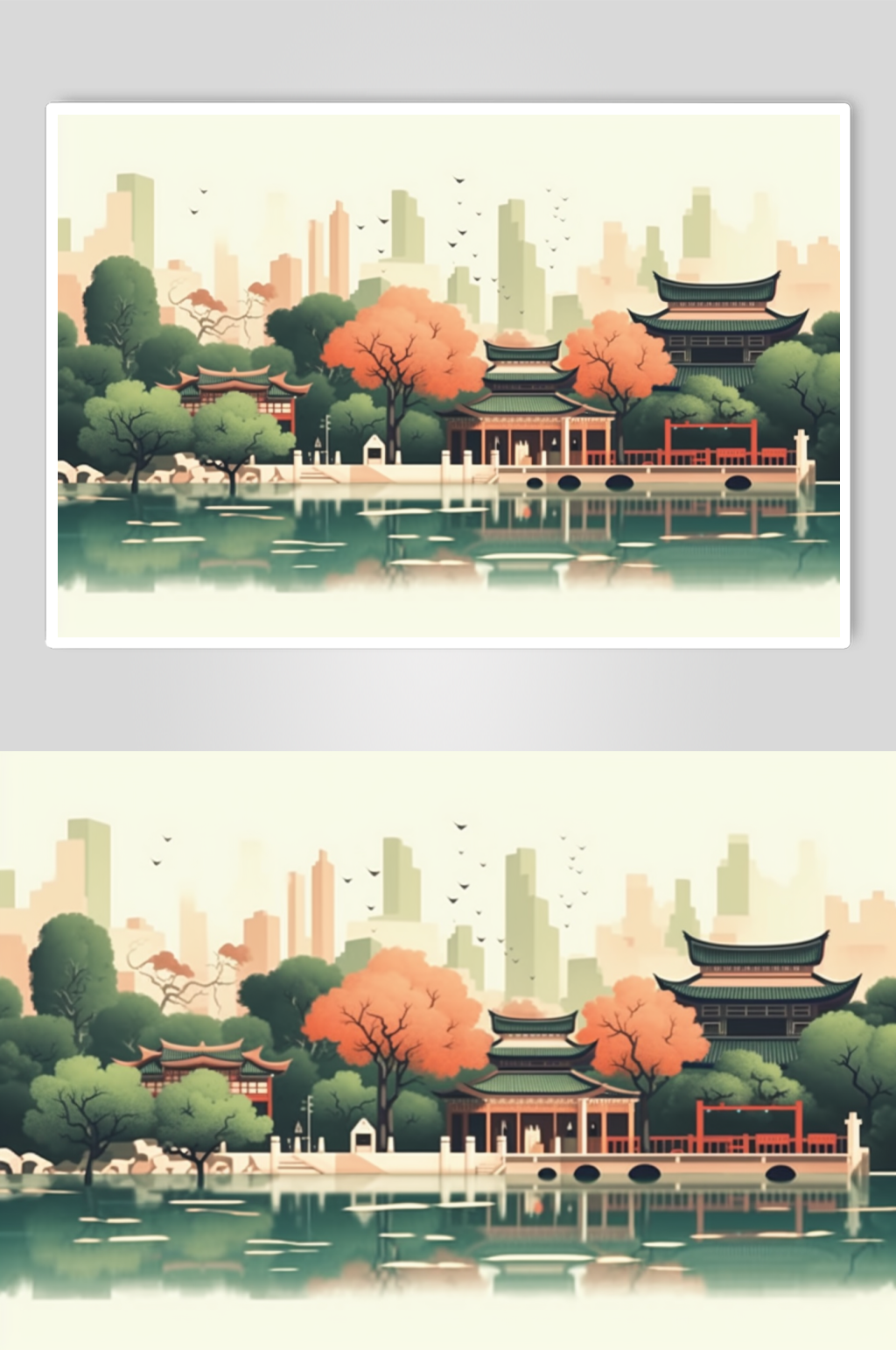 AI數(shù)字藝術(shù)國潮風(fēng)蘇州城市建筑插畫素材