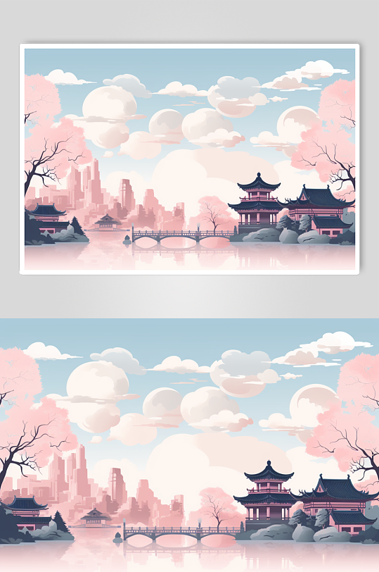 AI数字艺术国潮风苏州城市建筑插画-众图网