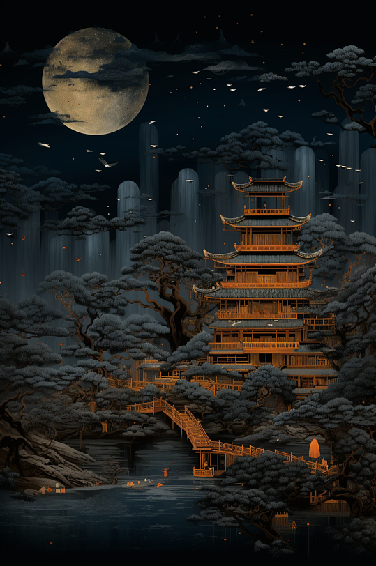 AI数字艺术国潮风苏州城市建筑插画-众图网