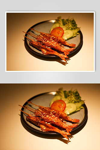 美味香茅烤酥大虾串泰国菜美食摄影图片