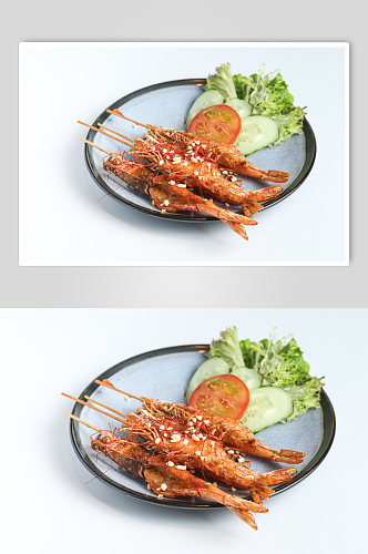 美味香茅烤酥大虾串泰国菜美食摄影图片