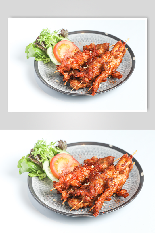 美味咖喱烤碳鸡肉串泰国菜美食摄影图片