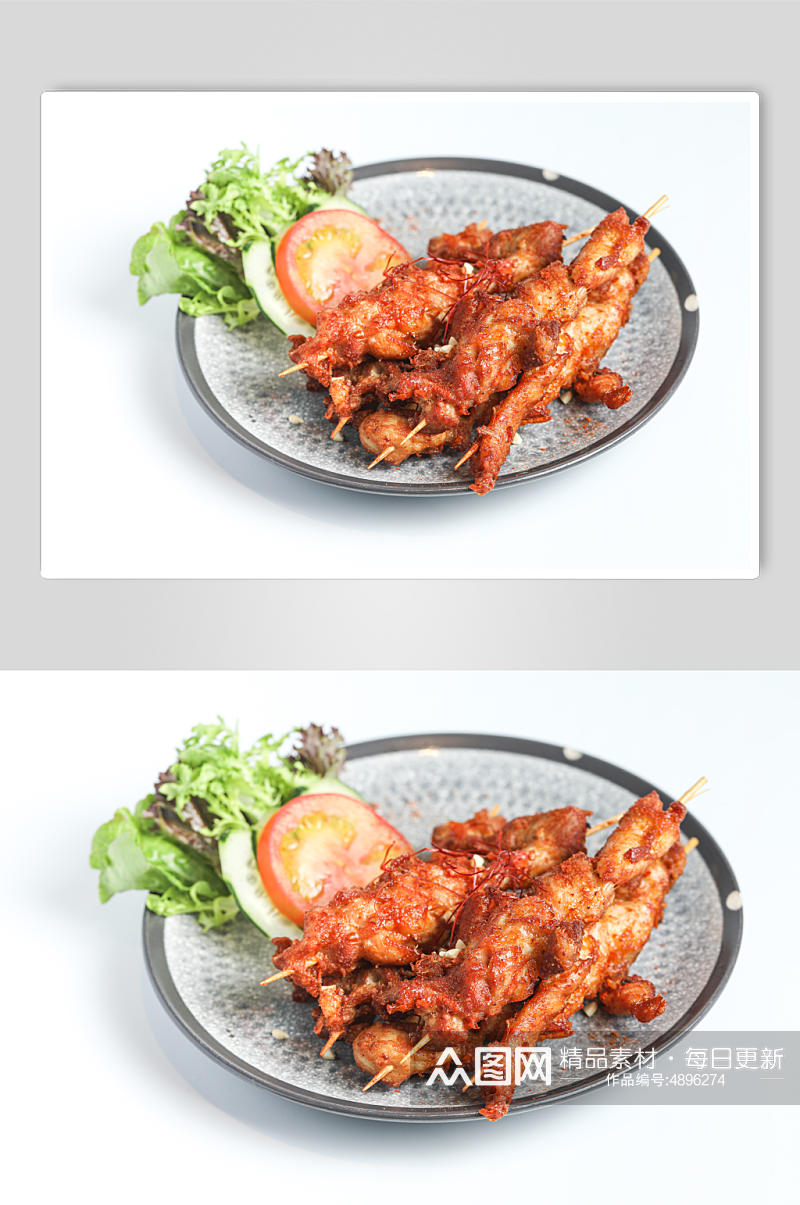 美味咖喱烤碳鸡肉串泰国菜美食摄影图片素材