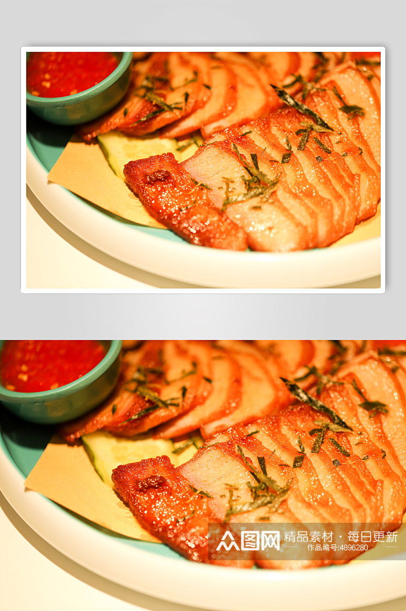 美味烤猪颈肉配菠萝泰国菜美食摄影图片素材