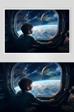 AI数字艺术太空男孩航天科技插画